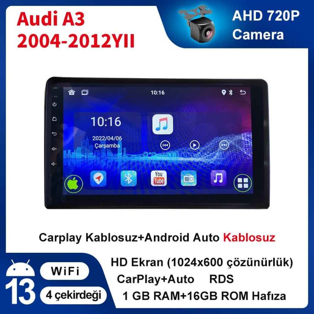Conio Audi A3 2004-2012YIL 1GB Ram 16GB Rom Android Multimedya Sürüm 14 Kablosuz Carplay Navigasyon 9 Inç Ekran RAM Bellekler Fiyatı