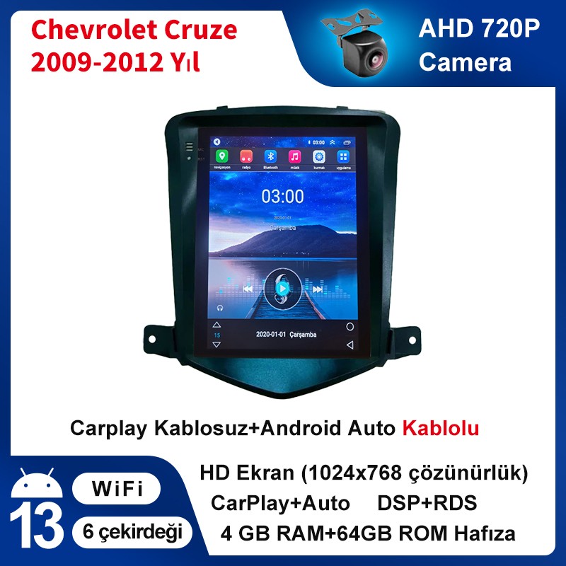 Conio Chevrolet Cruze Tesla 2009-2012 Yıl Uyumlu 9.7 Inç Tesla Ekran 4 GB Ram 64 GB Hafıza Multimedya Carplay Navigasyon - Siyah RAM Bellekler Fiyatı