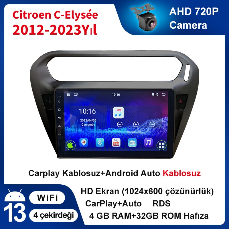 Conio Citroen C-Elysée 2012-2023 Yıl Uyumlu 9 Inç 4 GB Ram 32 GB Hafıza Multimedya Carplay Navigasyon - Siyah RAM Bellekler Fiyatı