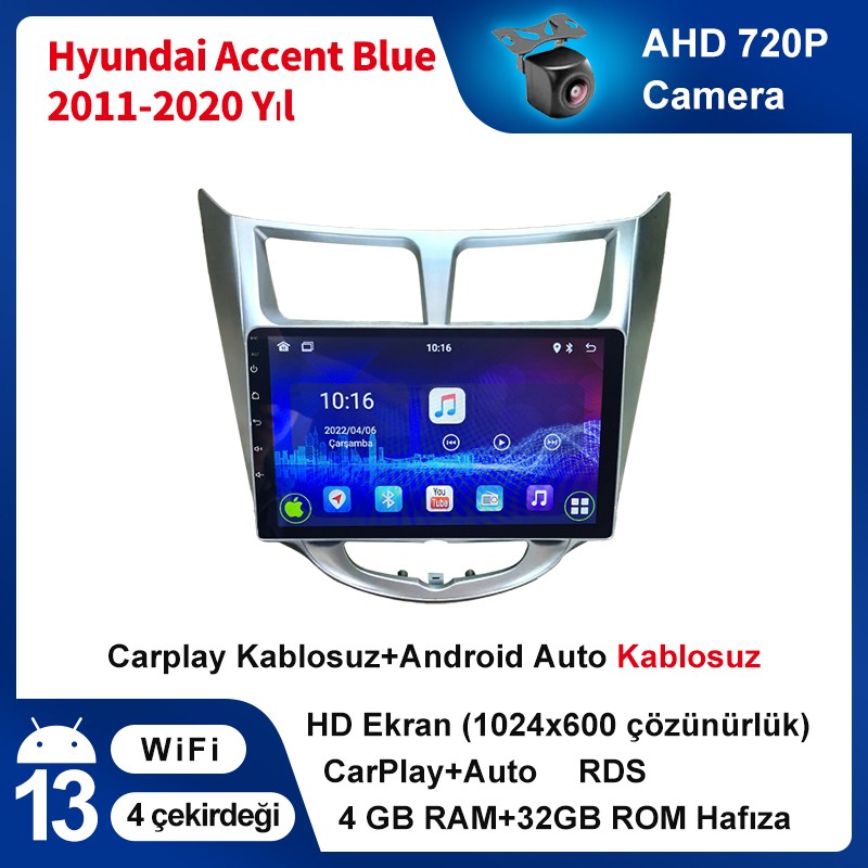 Conio Hyundai Accent Blue 2011-2020 Yıl Uyumlu 9 Inç 4 GB Ram 32 GB Hafıza Multimedya Carplay Navigasyon - Açık Gri RAM Bellekler Fiyatı