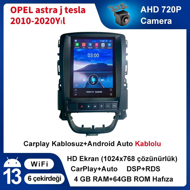 Conio Opel Astra J Tesla Ekran 4-64 GB Multimedya Navigasyon Android 9.7 Inç - siyah Diğer Fiyatı