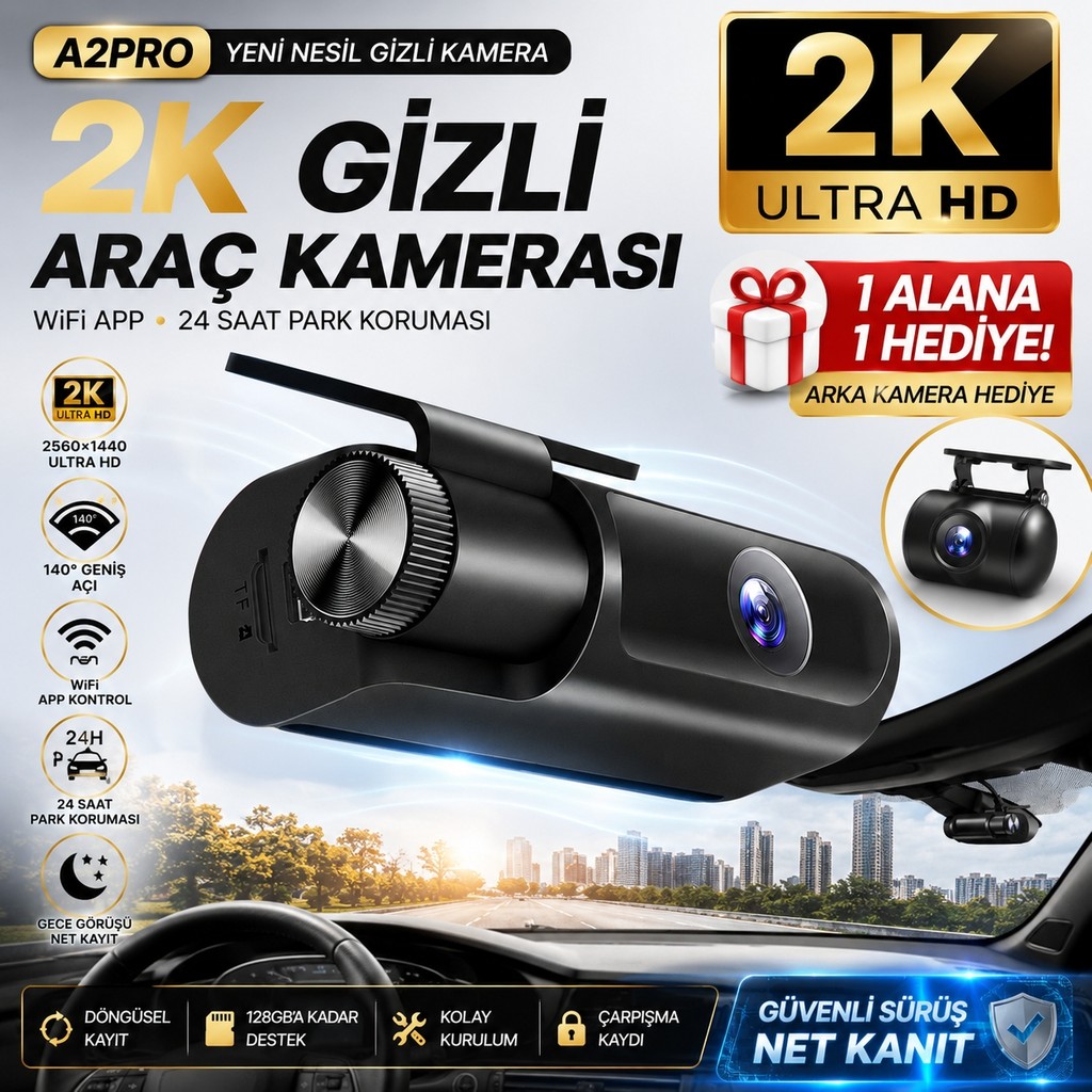 Conio Pasens A2PRO 2k Ultra Hd Araç Kamerası | Wifi App Kontrol, 24H Park Koruması, 140° Geniş Açı, Gece Görüşü Televizyonlar Fiyatı