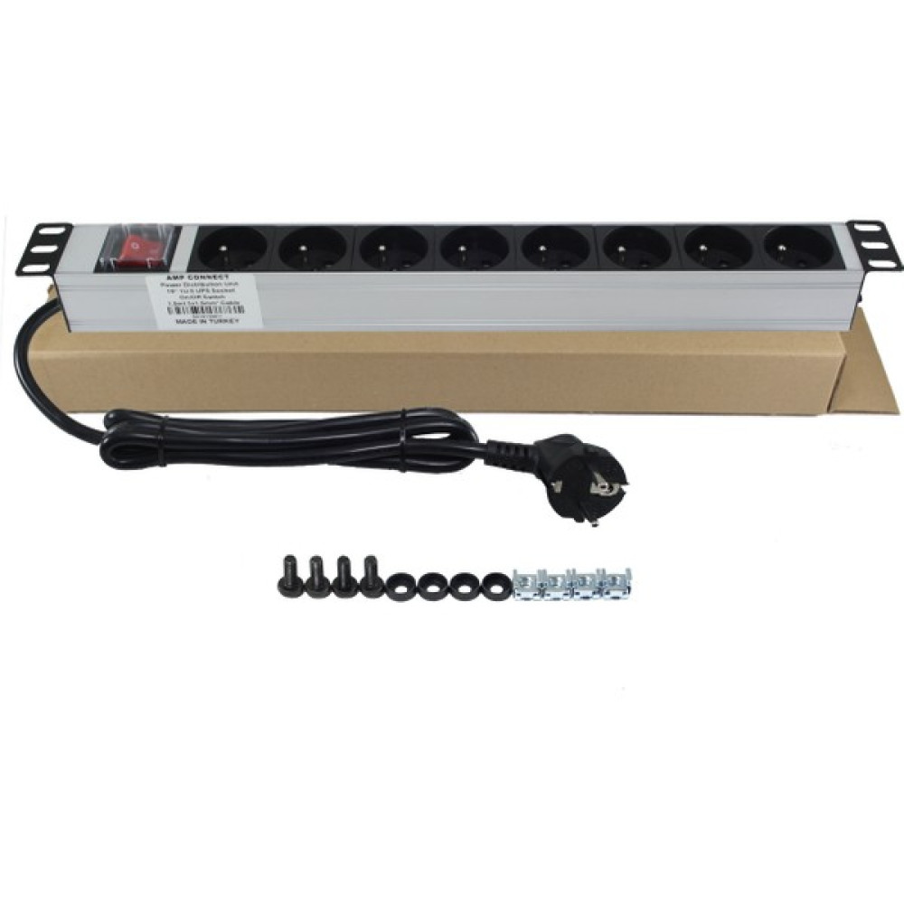 Connect 19" 1u 8'li Fransız Ups Anahtarlı Alüminyum Rack Kabin Prizi Pdu Sunucu Fiyatı
