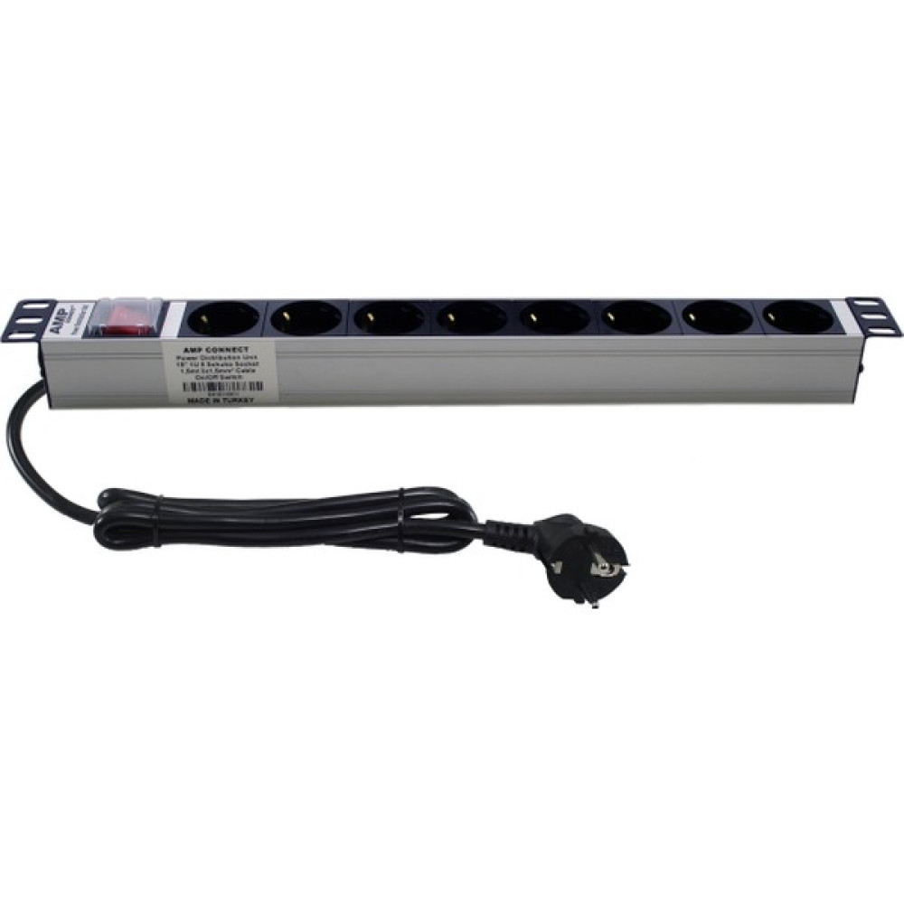 Connect 19" 1u 8'li Schuko Soketli On/off Anahtarlı Alüminyum Rack Kabin Grup Prizi Pdu Sunucu Fiyatı