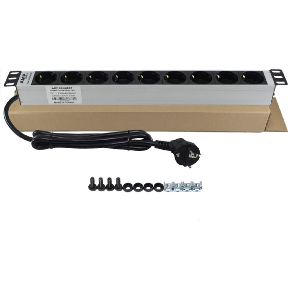 Connect 19" 1u 9'lu Schuko Soketli Alüminyum Rack Kabin Grup Prizi Pdu Sunucu Fiyatı