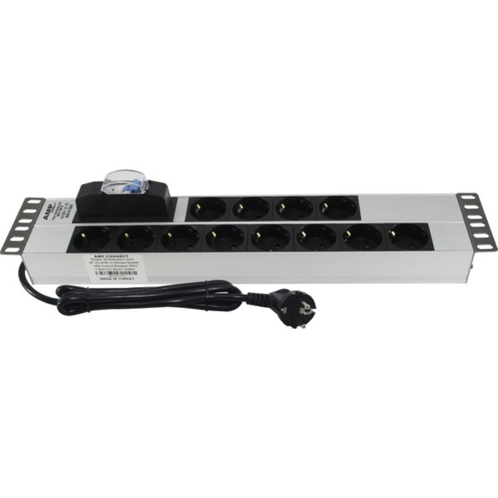 Connect 19" 2u 12'li Schuko Sigortalı Aluminyum Rack Kabin Grup Priz Pdu - 1 Adet Prizler Fiyatı