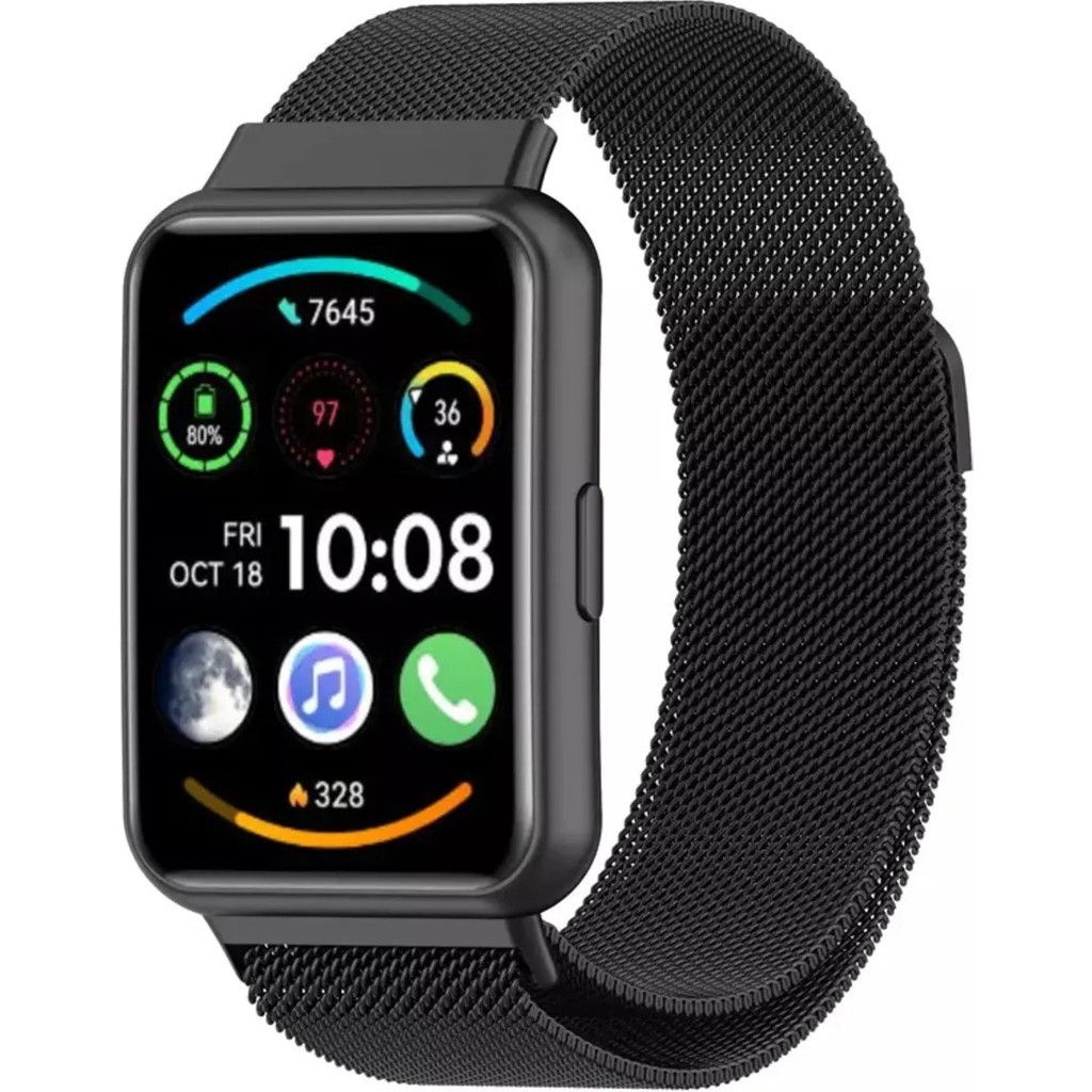 Conocer Huawei Watch Fit 2 Uyumlu Hasır Metal Örgü Işlemeli Mıknatıslı Kordon Kayış - Siyah Akıllı Saat Aksesuarı Fiyatı