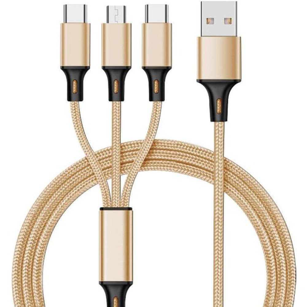 Conocer Huawei Xiaomi Samsung Iphone Uyumlu Örgü Hasır Çoklu Şarj Kablosu Type-C Micro Lightning - Gold Cep Telefonu Şarj Cihazı Fiyatı