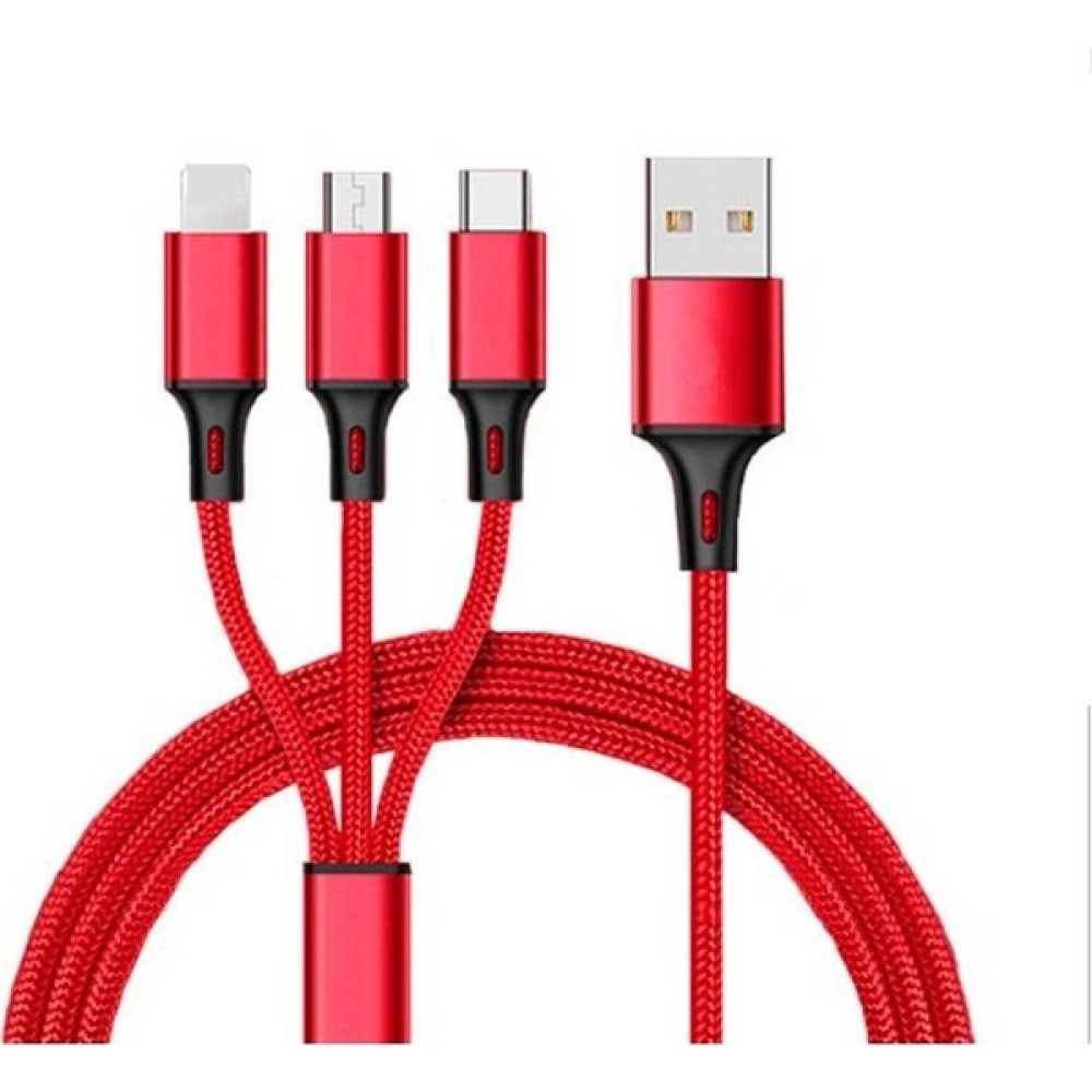 Conocer Huawei Xiaomi Samsung Iphone Uyumlu Örgü Hasır Çoklu Şarj Kablosu Type-C Micro Lightning - Kırmızı Cep Telefonu Şarj Cihazı Fiyatı
