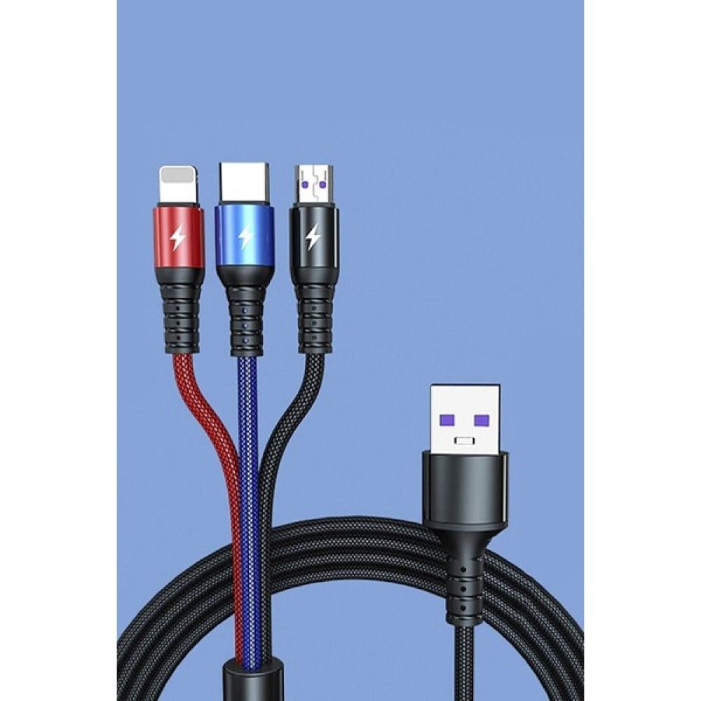 Conocer Huawei Xiaomi Samsung Iphone Uyumlu Örgü Hasır Çoklu Şarj Kablosu Type-C Micro Lightning - Siyah Cep Telefonu Şarj Cihazı Fiyatı