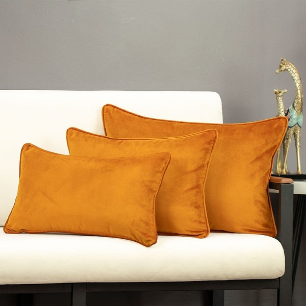 Conthes Oranj Renk Kadife Kırlent Kılıfı - 30 x 50 cm - Kiremit - Krem Kırlent / Mobilya Yastığı Fiyatı