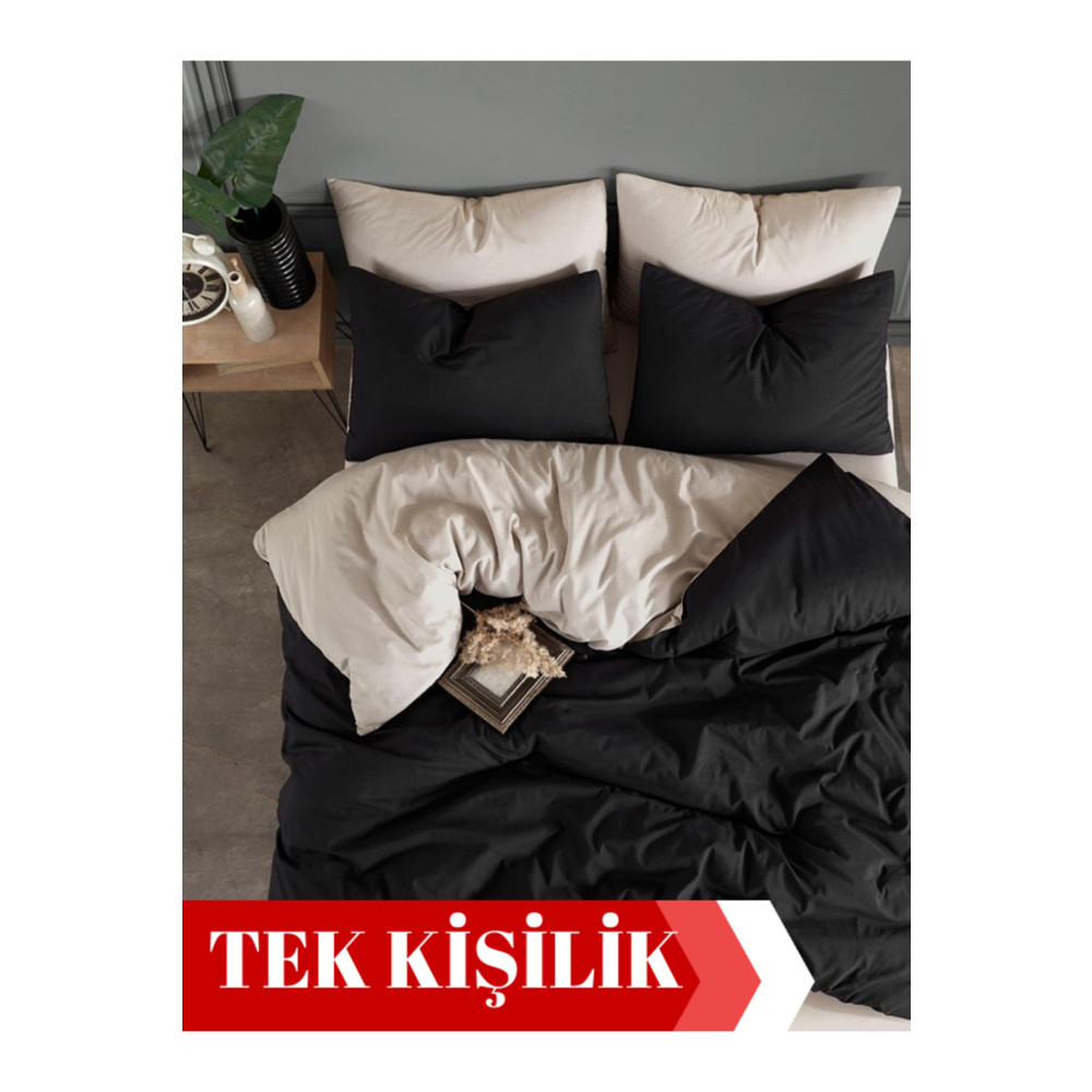conzaliza Tek Kişilik Lastikli Çarşaflı Nevresim Takımı | Siyah Bej | Nevresim Takımı Fiyatı