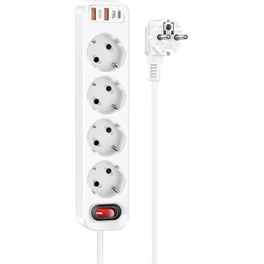 Coofbe 1.8 Metre 4000W Akım Korumalı 4 Priz, 2 USB 20W ve 1 Pd Type C 20W Girişli Priz, Dörlü Priz - Beyaz Prizler Fiyatı