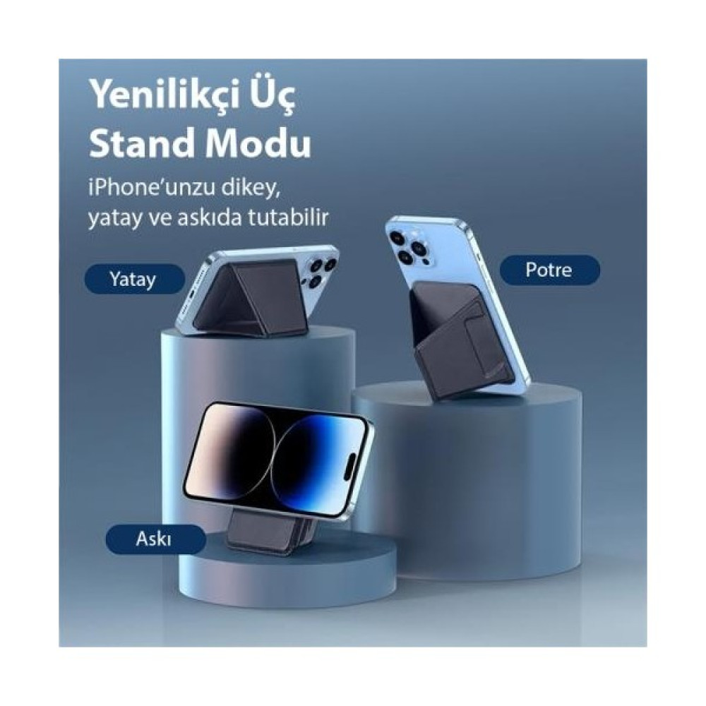 Coofbe 2in1 Telefon Arkası Cüzdan ve Magsafe Masaüstü Telefon Stand Apple iPhone 12 13 14 15 Pro Max Stand - Mavi Cep Telefonu Tutucu Fiyatı