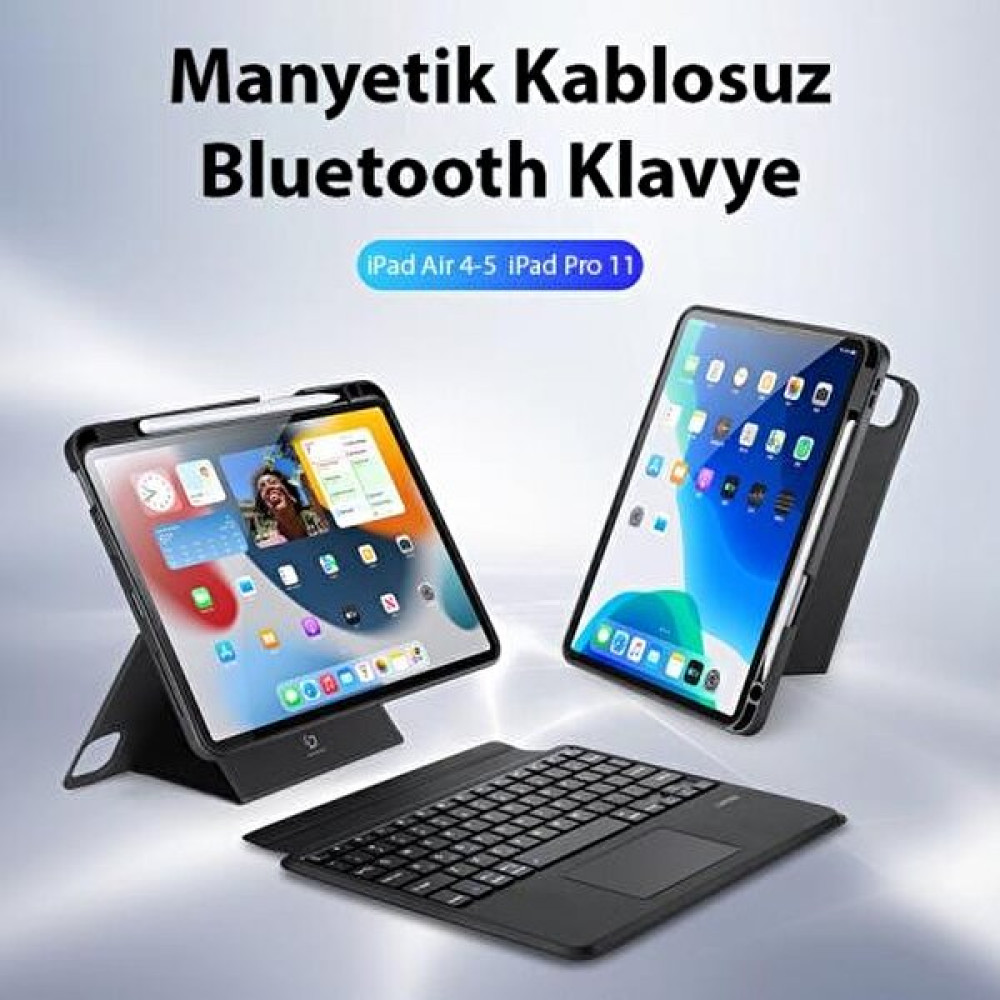 Coofbe 3in1 iPad Air 4-5 Kablosuz Bluetooth Klavye Touchpad 4 Kademe Stand ve Manyetik Kılıf - iPad Air 4-5 iPad Pro 11 - Siyah Tablet Kılıfı Fiyatı