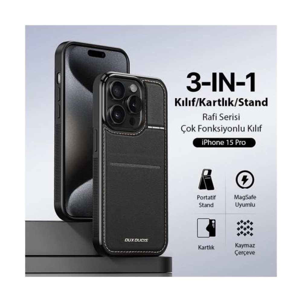 Coofbe Premium Deri 3in1 Magsafe Apple iPhone 15 Pro Kılıf Kartlık Telefon Stand Apple iPhone 15 Pro Cüzdan Kılıf Cep Telefonu Kılıfı Fiyatı