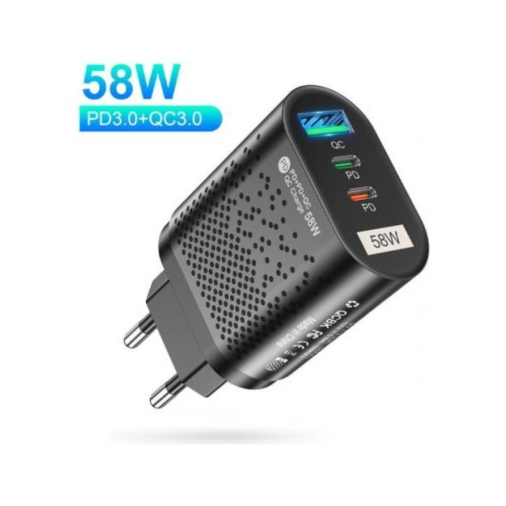 Coofbe Şarj Akım Korumalı 3 Başlıklı 58W USB Type-C Şarj Başlığı Apple iPhone 15 15 Pro Max Şarj Aleti - Siyah Cep Telefonu Şarj Cihazı Fiyatı
