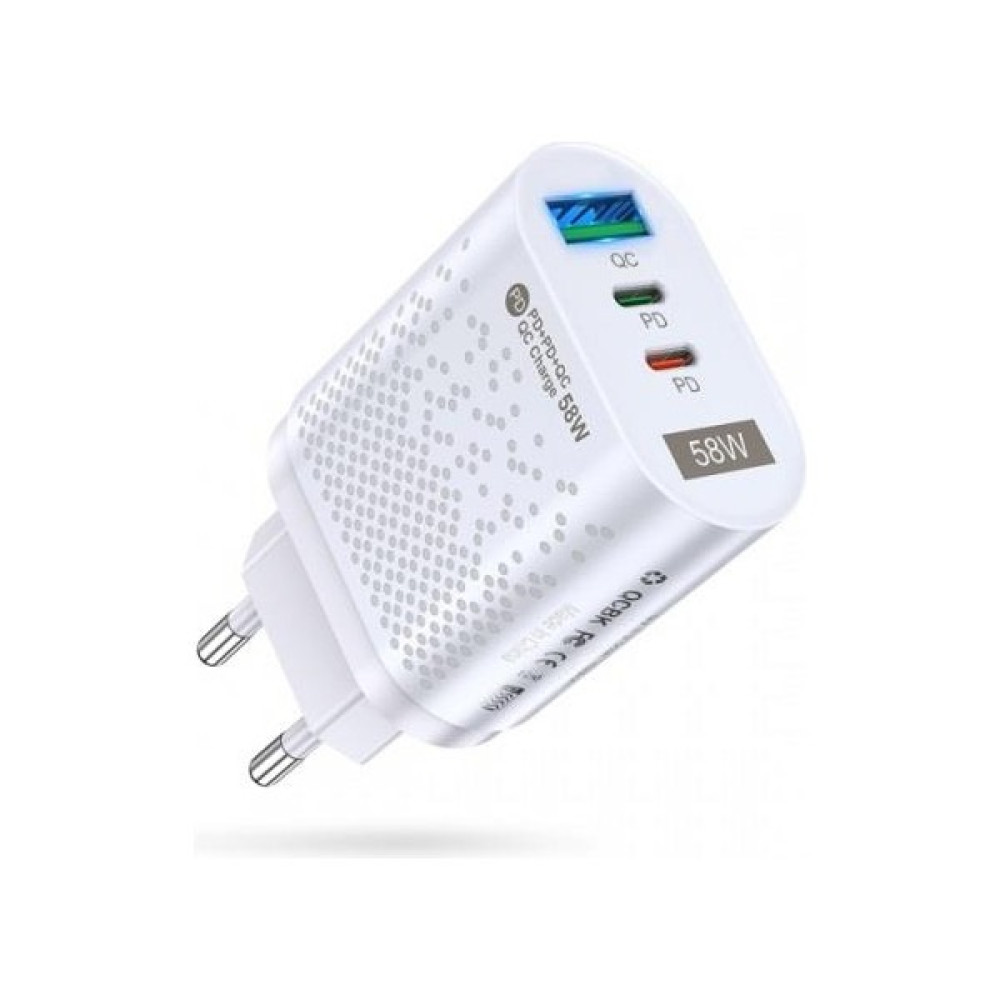 Coofbe Super Şarj 3port 58W USB Type-C Girişli Şarj Başlık Akım Korumalı Samsung Huawei Apple iPhone Şarj - Beyaz Cep Telefonu Şarj Cihazı Fiyatı