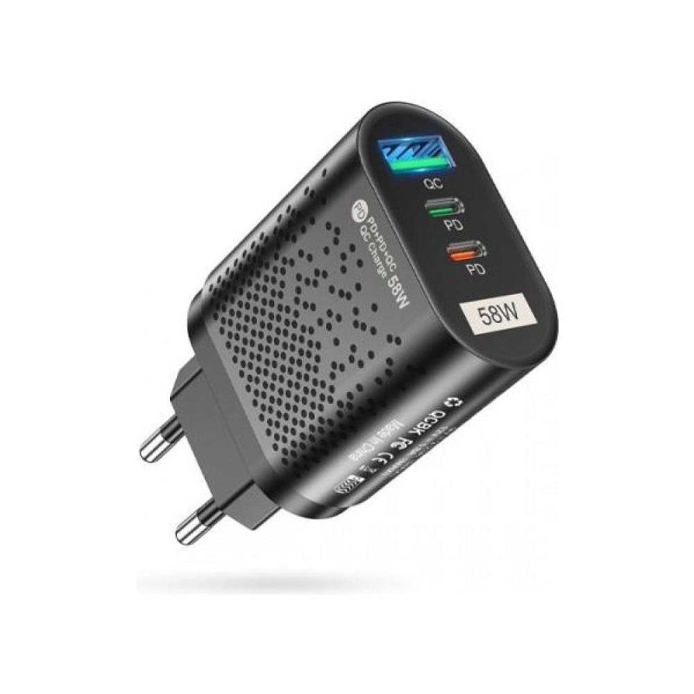 Coofbe Super Şarj 3port 58W USB Type-C Girişli Şarj Başlık Akım Korumalı Samsung Huawei Apple iPhone Şarj - Siyah Cep Telefonu Şarj Cihazı Fiyatı