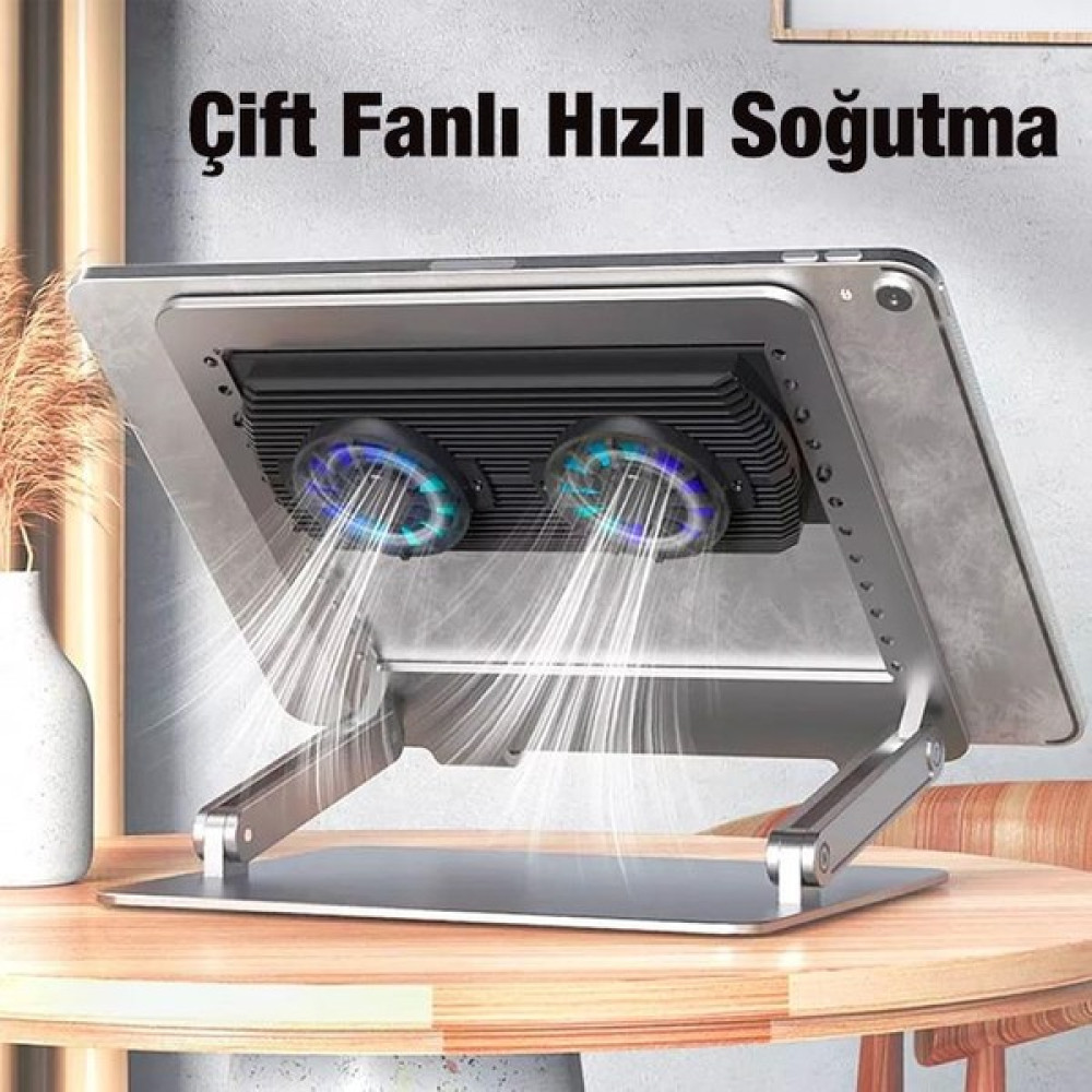 Coofbe white Işikli Yüksekli Ayarli Çift Fanli Dizüstü Bilgisayar Laptop Soğutucu Stand Laptop Masasi - füme Dizüstü Bilgisayar Aksesuarları Fiyatı
