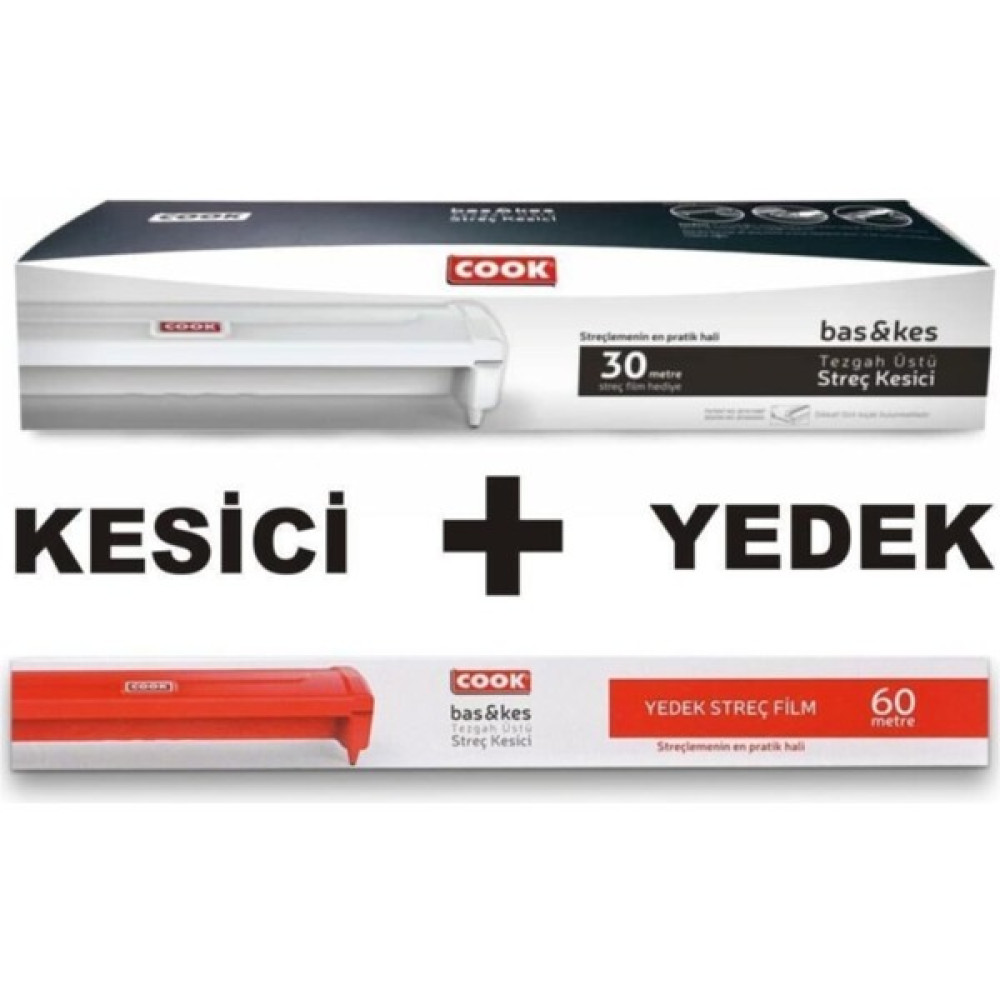 Cook Bas & Kes Streç Kesici Beyaz + Yedek Film 60 Metre - Sarı Streç Film Fiyatı