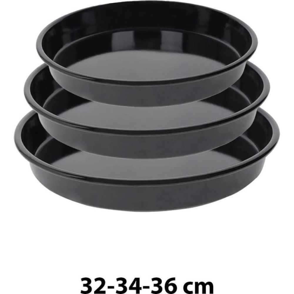 Cook-Lab Siyah Parlak Emaye Yuvarlak 3'lü Fırın Tepsi Seti 32-34-36 cm Tepsiler / Fırın Kapları Fiyatı