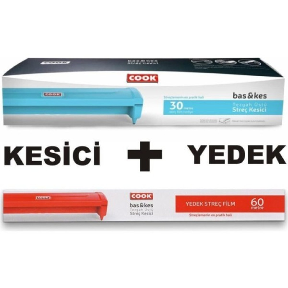 Cook Mavi Bas & Kes Streç Kesici + 60 Metre Yedek Film - Sarı Streç Film Fiyatı