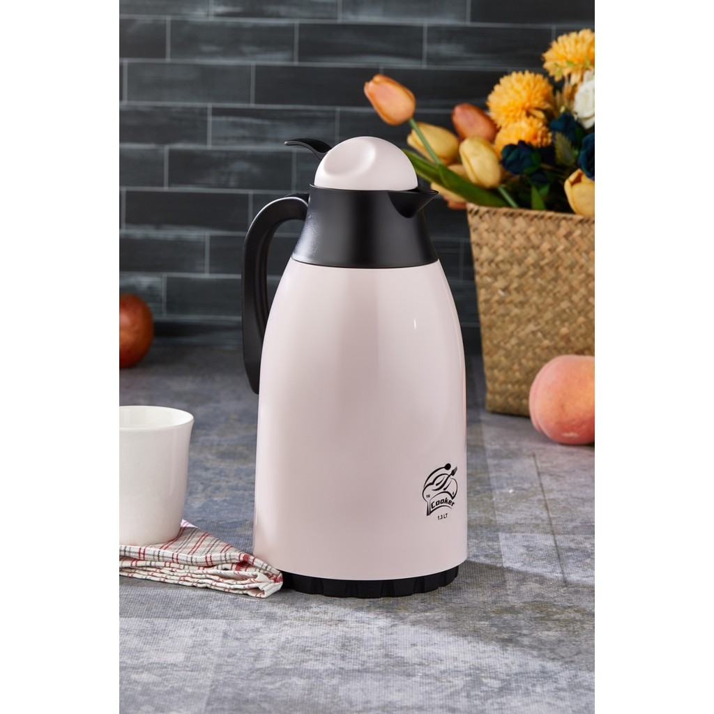 Cooker 1.3 Litre Cam Iç Hazneli Renkli Termos Pudra Pembe - 1,3 lt Termoslar Fiyatı