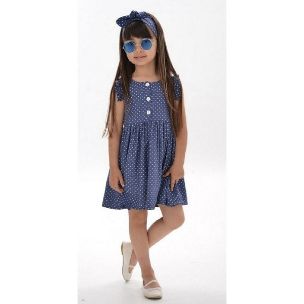 Cookie Kids Kız Çocuk Elbise Iki Parça Kombin Elbise Bandana Mavi Kız Çocuk Elbise Fiyatı