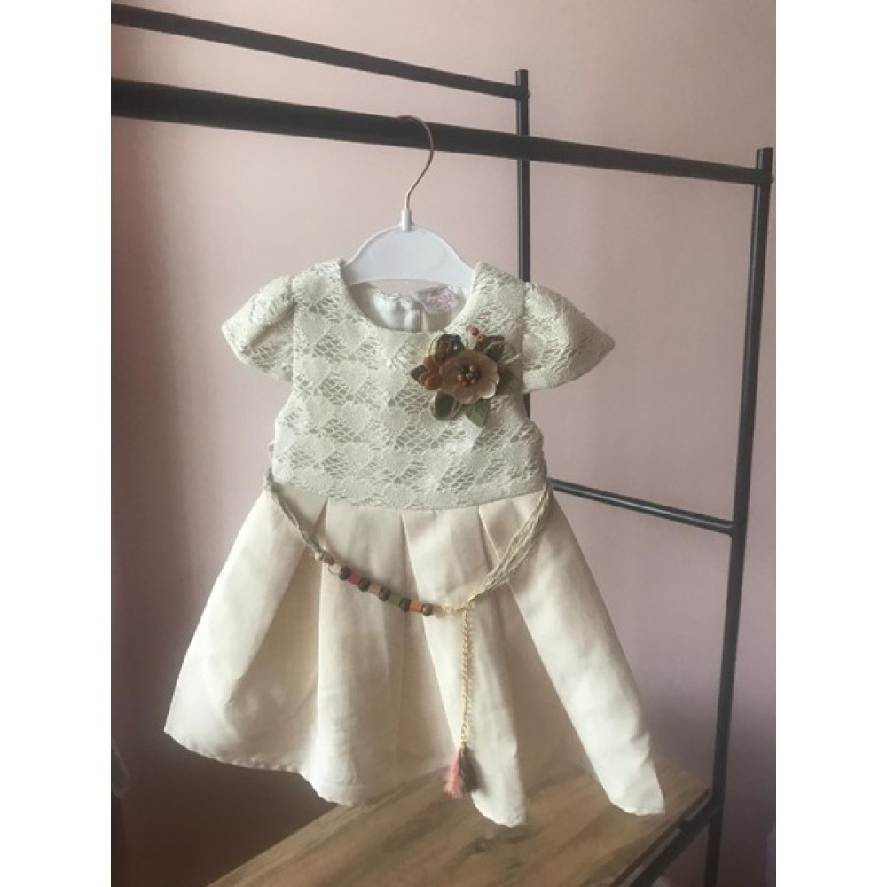 Cookie Kids Kız Çocuk Elbise Pamuk Krem Çiçek Desenli Kız Çocuk Elbise Fiyatı