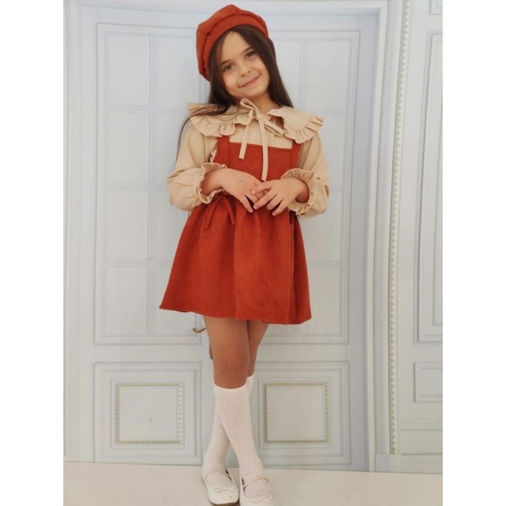 Cookie Kids Kız Çocuk Elbise Pamuklu Salopet Elbise Gömlek ve Şapka 3 Parça Takım Kız Çocuk Elbise Fiyatı