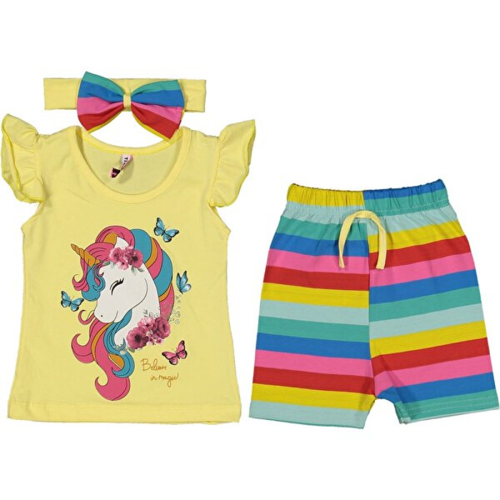 Cookie Kids Kız Çocuk Eşofman Takımı Unicorn Detaylı 3 Lü Şortlu Takım Kız Çocuk Giyim Takımı Fiyatı