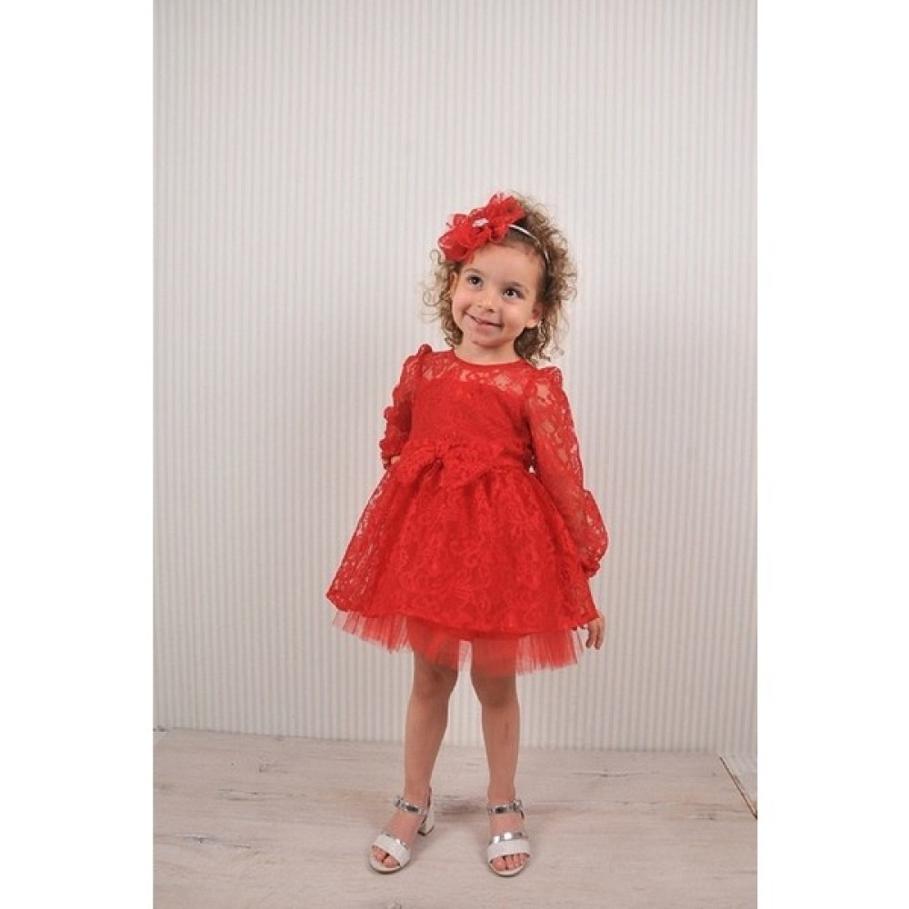 Cookie Kids Kız Çocuk Kırmızı Tül Elbise Dantel Detaylı Kız Çocuk Elbise Fiyatı