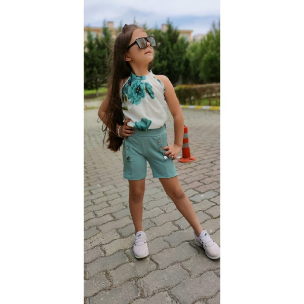 Cookie Kids Kız Çocuk Şifon Bluz Gül Desenli ve Yeşil Şortlu Takım Kız Çocuk Giyim Takımı Fiyatı