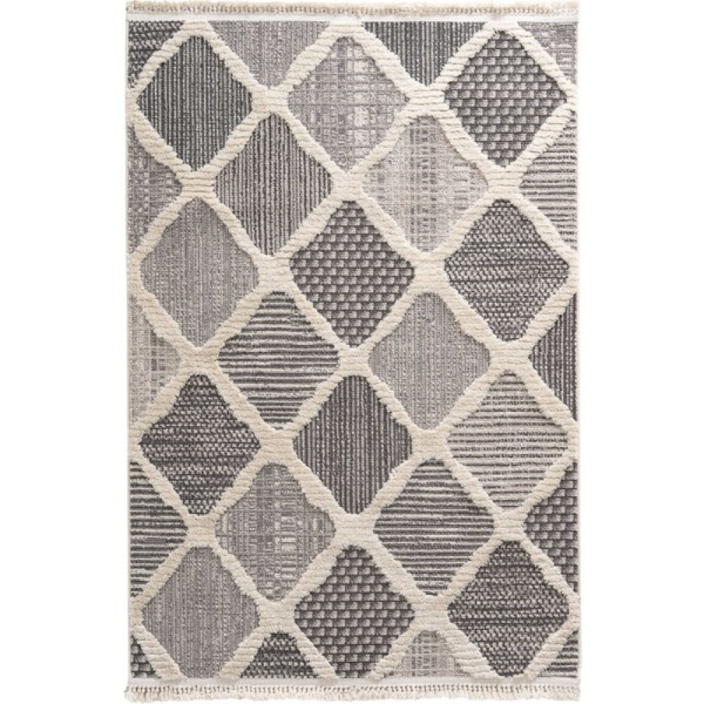 Cool Halı Sakura 2202 Gri Hav Toz Vermez Etnik Desenli Modern Bukleli Salon Halısı - 80 x 250 cm Salon Halısı Fiyatı