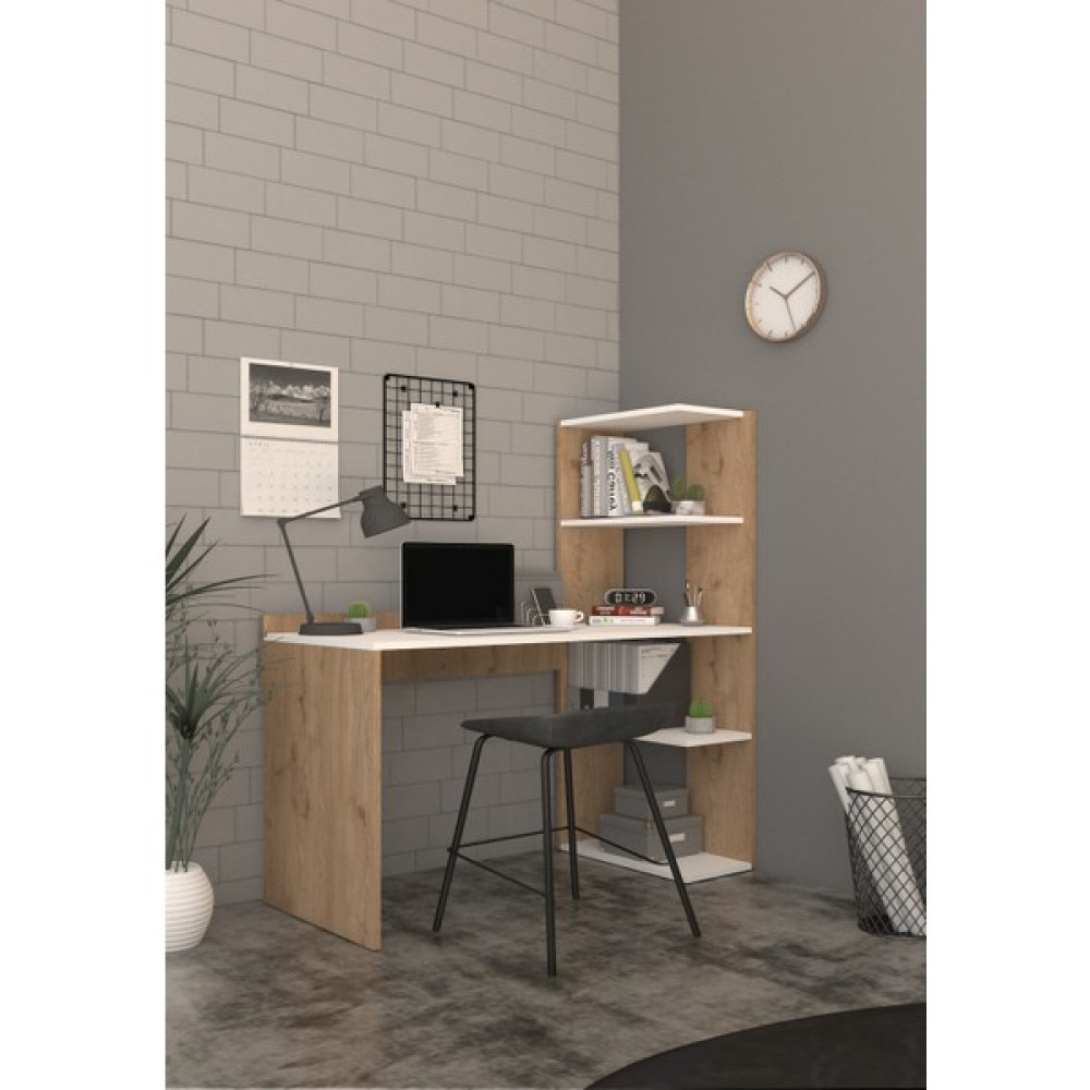 Cool Home Ladin Raflı Kitaplıklı Çalışma -Ofis - Laptop - Bilgisayar Masası 120 cm Sepet-Beyaz - Y: 74 cm D: 52 cm G: 120 cm - Ceviz Çalışma Masası Fiyatı