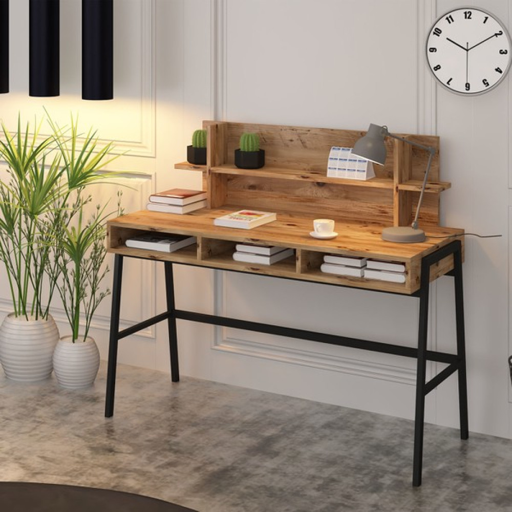 Cool Home Loft Metal Ayaklı Çalışma Masası 120 cm Atlantik Çam - Y: 75 cm D: 52 cm G: 120 cm - Ceviz Çalışma Masası Fiyatı