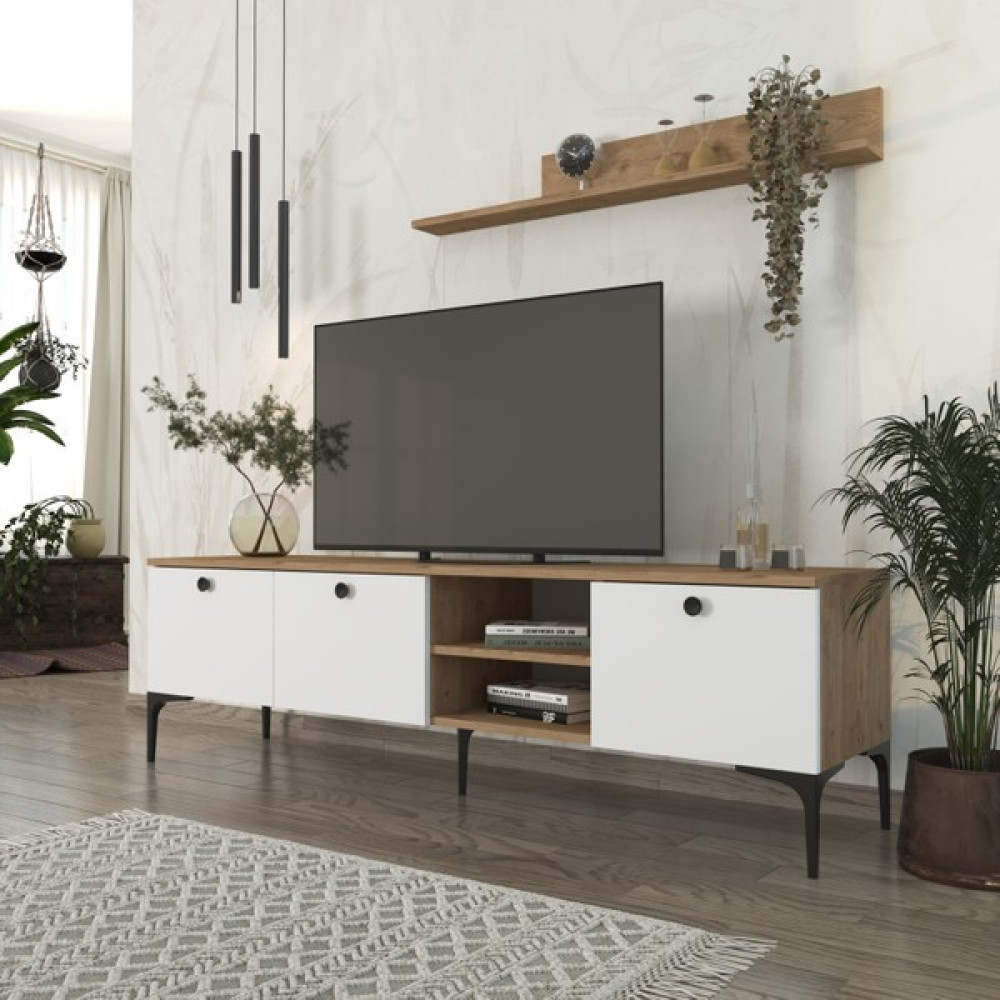 Cool Home Motto Raflı Tv Ünitesi 180 cm Meşe (Sepet) - Beyaz - Beyaz - Meşe Tv Ünitesi / Sehpası Fiyatı