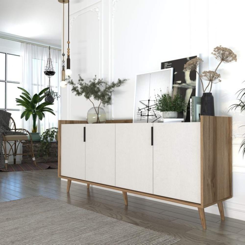Cool Home Nare Modern Konsol Ahşap Ayaklı , Alüminyum Kulp 180 cm - Ceviz Konsol Mobilya Fiyatı