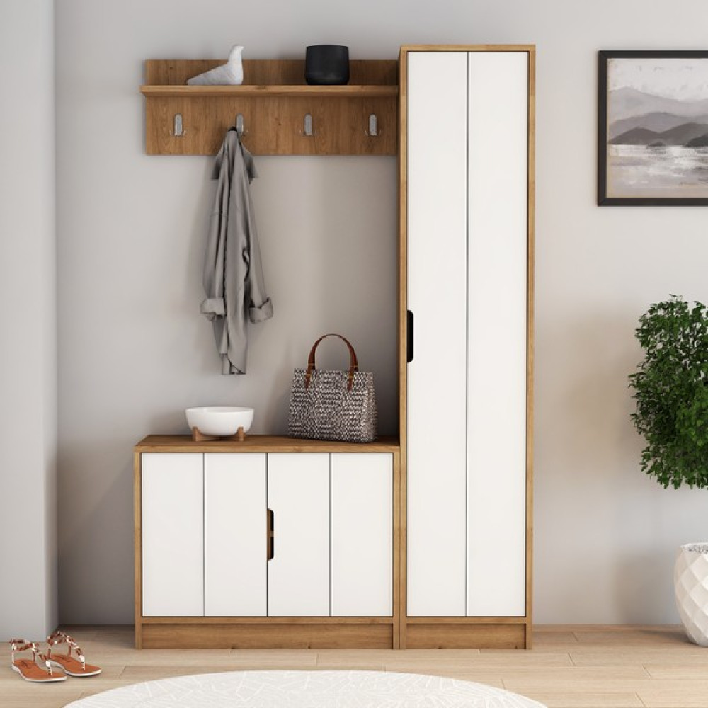 Cool Home Puzzle Vestiyer Tek Kapılı Dolap Ayakkabılık ve Askılık 3'lü Portmanto Set Sepet - Aytaşı - 010 - Beyaz Portmanto Fiyatı