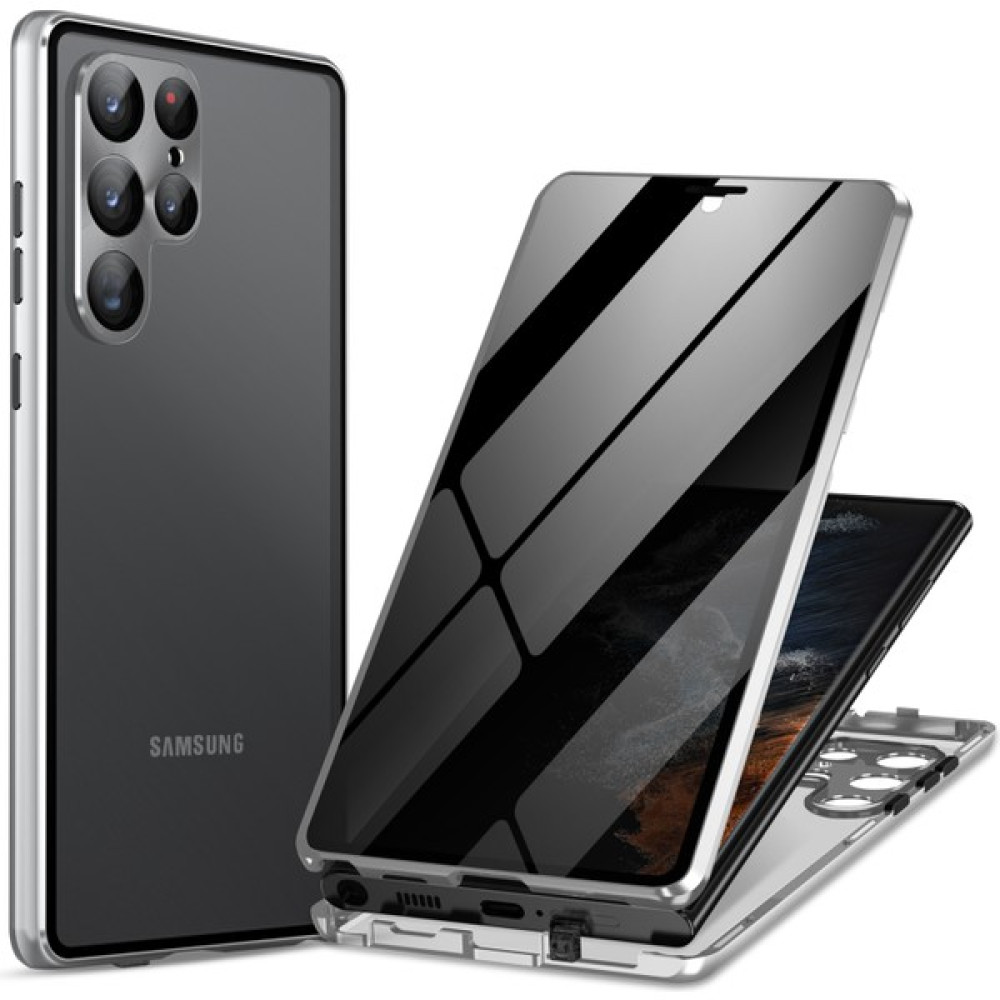 Cool-M Case Samsung Galaxy S24 Ultra Anti-Casus Çift Taraflı Temperli Cam Manyetik Telefon Kapağı (Yurt Dışından) - Gümüş - renk Cep Telefonu Kılıfı Fiyatı