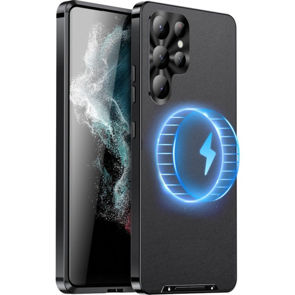 Cool-M Case Samsung Galaxy S24 Ultra Manyetik Kılıf Metal Çerçeve Deri+Pc Mat Kapak (Yurt Dışından) - Siyah - renk Cep Telefonu Kılıfı Fiyatı