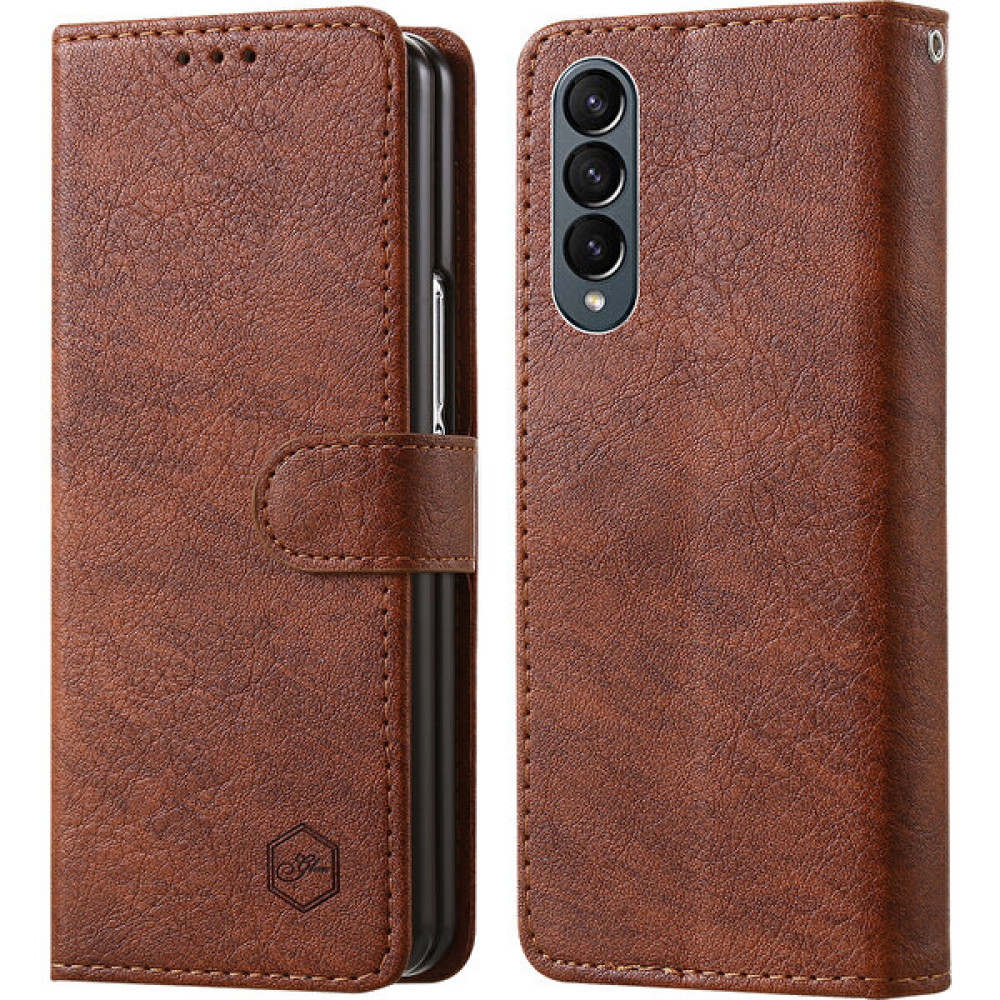 Cool-M Case Samsung Galaxy Z Fold4 5g Pu Deri Şok Geçirmez Kılıf Düz Renkli Cüzdan Telefon Kapağı (Yurt Dışından) - Kahverengi Cep Telefonu Kılıfı Fiyatı