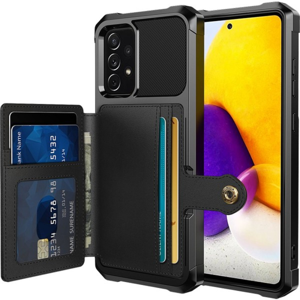Cool-M Samsung Galaxy A53 5g Tpu + Pu Deri Cüzdanı Manyetik Metal Tabakalı Cüzdan Anti-Cep Telefonu Kapağı Için Telefon Kasası (Yurt Dışından) - Siyah Cep Telefonu Kılıfı Fiyatı