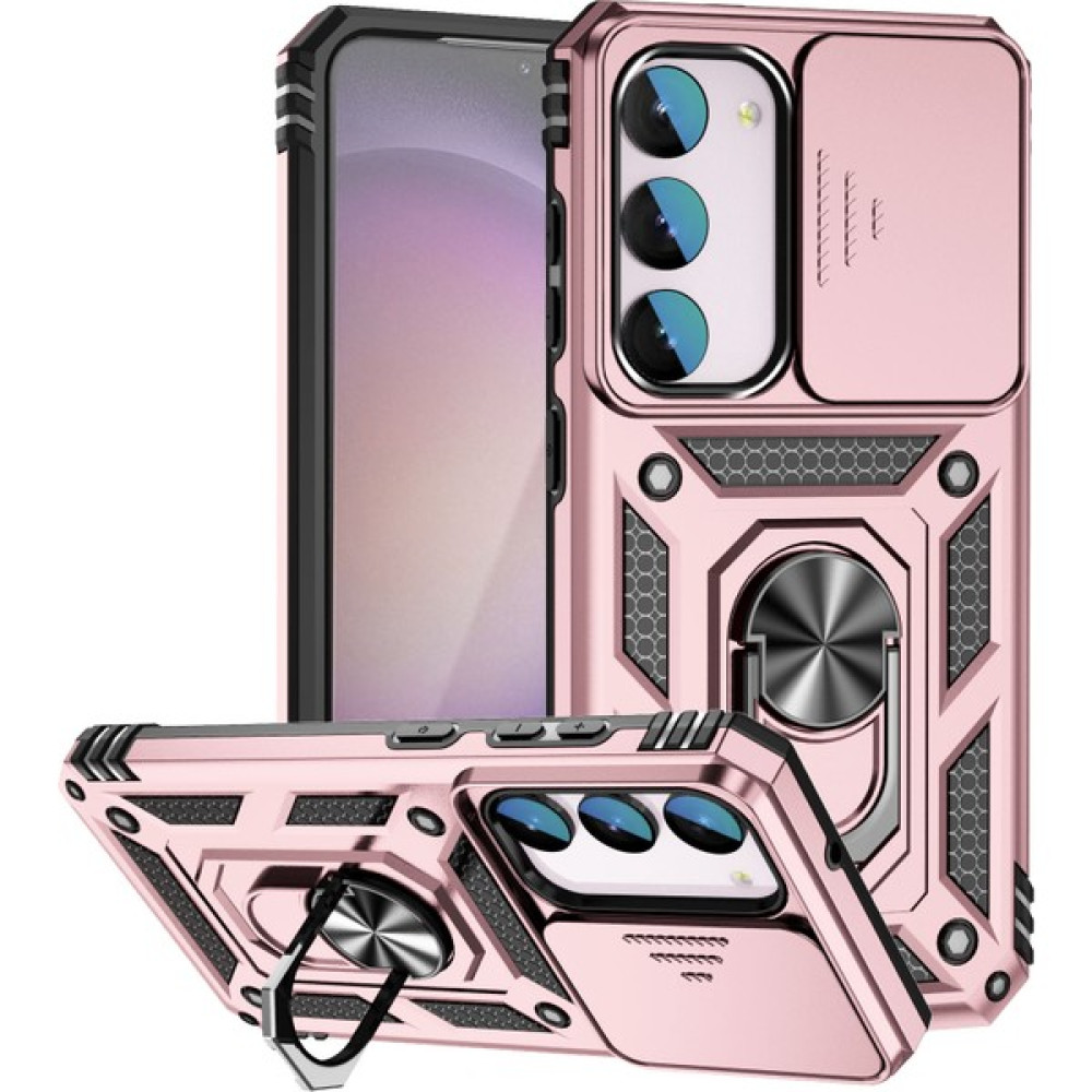 Cool-M Samsung Galaxy S23 Fe Kılıf Slayt Kamera Kapağı Pc + Tpu Cep Telefonu Kapağı Halka Kickstand (Yurt Dışından) - Rose Gold Cep Telefonu Kılıfı Fiyatı