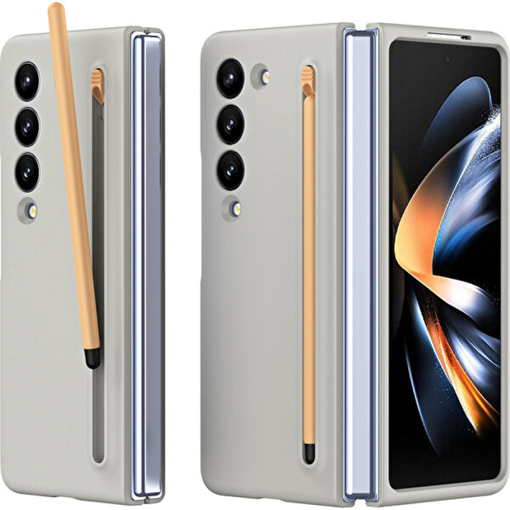 Cool-M Samsung Galaxy Z Fold4 5g Kılıf Kılıf Pen Kauçuk Pc Katlanır Telefon Kapağı (Yurt Dışından) - Açık Gri - Galaxy Z Fold 4 5G Cep Telefonu Kılıfı Fiyatı