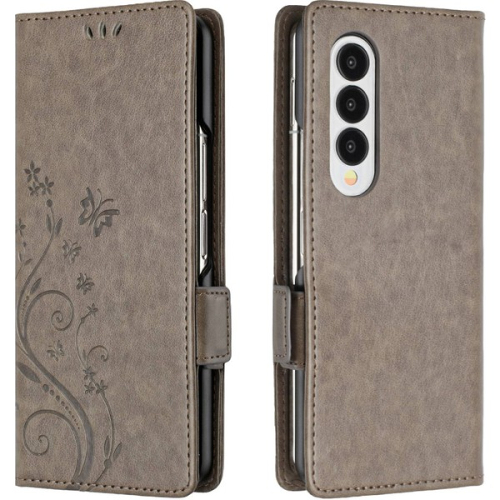 Cool-M Samsung Galaxy Z Fold4 Için 5g Pu Deri Cüzdan Kılıfı Çiçek Kelebekleri Manyetik Kapatma Kitabı Stand Folio Telefon Kapağı (Yurt Dışından) - Gri Cep Telefonu Kılıfı Fiyatı