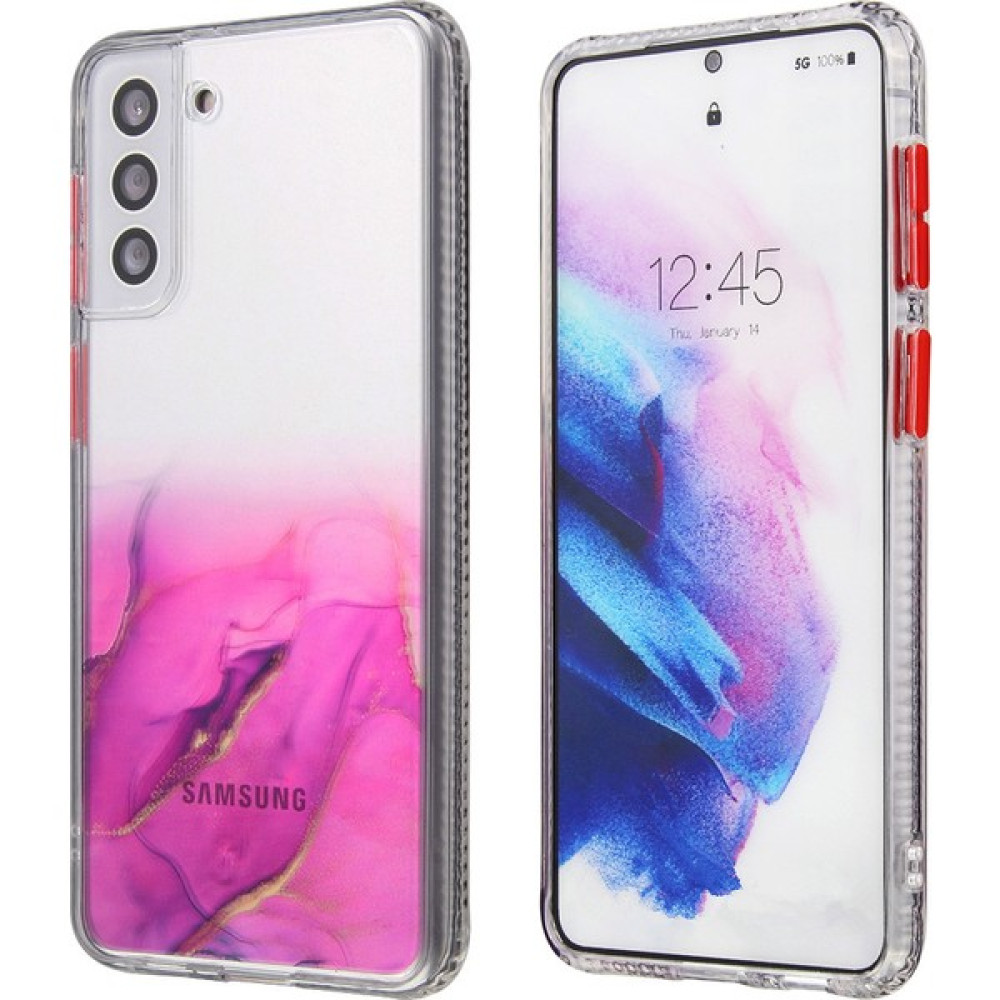 Cool-M Şık Mermer Desen Sert Akrilik Arka Panel Tpu Samsung Galaxy S22 5g Için Şok Geçirmez Koruyucu Kasa - Mor (Yurt Dışından) Cep Telefonu Kılıfı Fiyatı