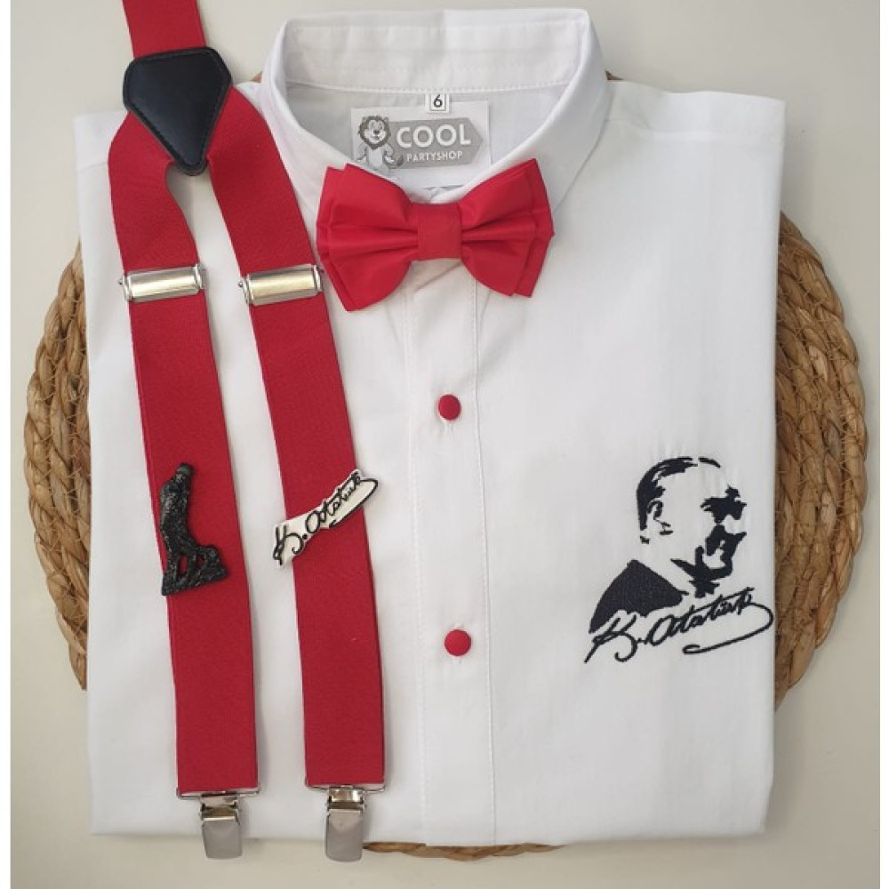 Cool Party Shop Atatürk Temalı Askı Papyon Gömlek 23 Nisan Cumhuriyt Bayramı Erkek Gömlek Fiyatı