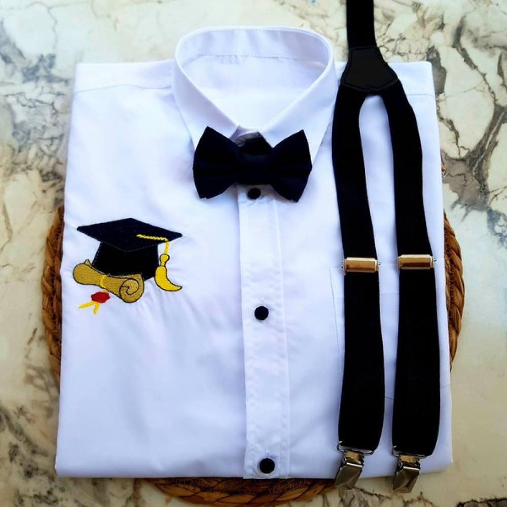 Cool Party Shop Erkek Çocuk Nakışlı Gömlek Askı Papyon-3lü Takım- Papyon-Askı Dörtlü Takım-Mezuniyet-Okul Gösteri Erkek Çocuk Gömlek Fiyatı